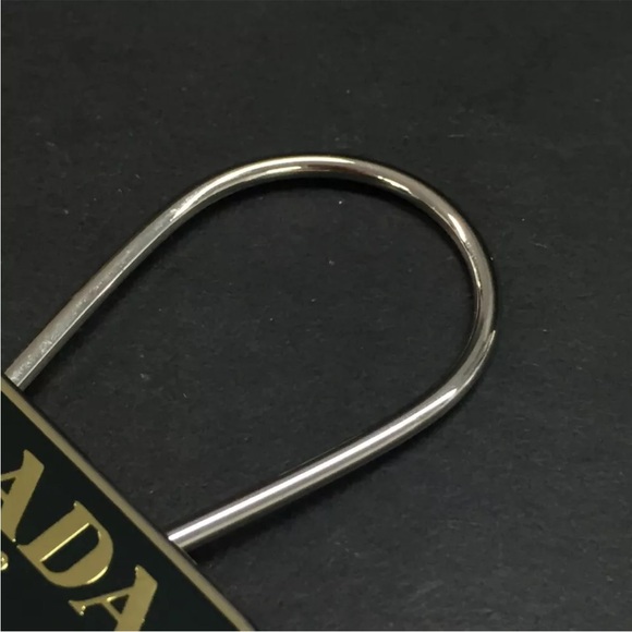 PRADA Triangle Logo Plate Silver Tone Key Ring Holder Bag Charm - Picture 4 of 8